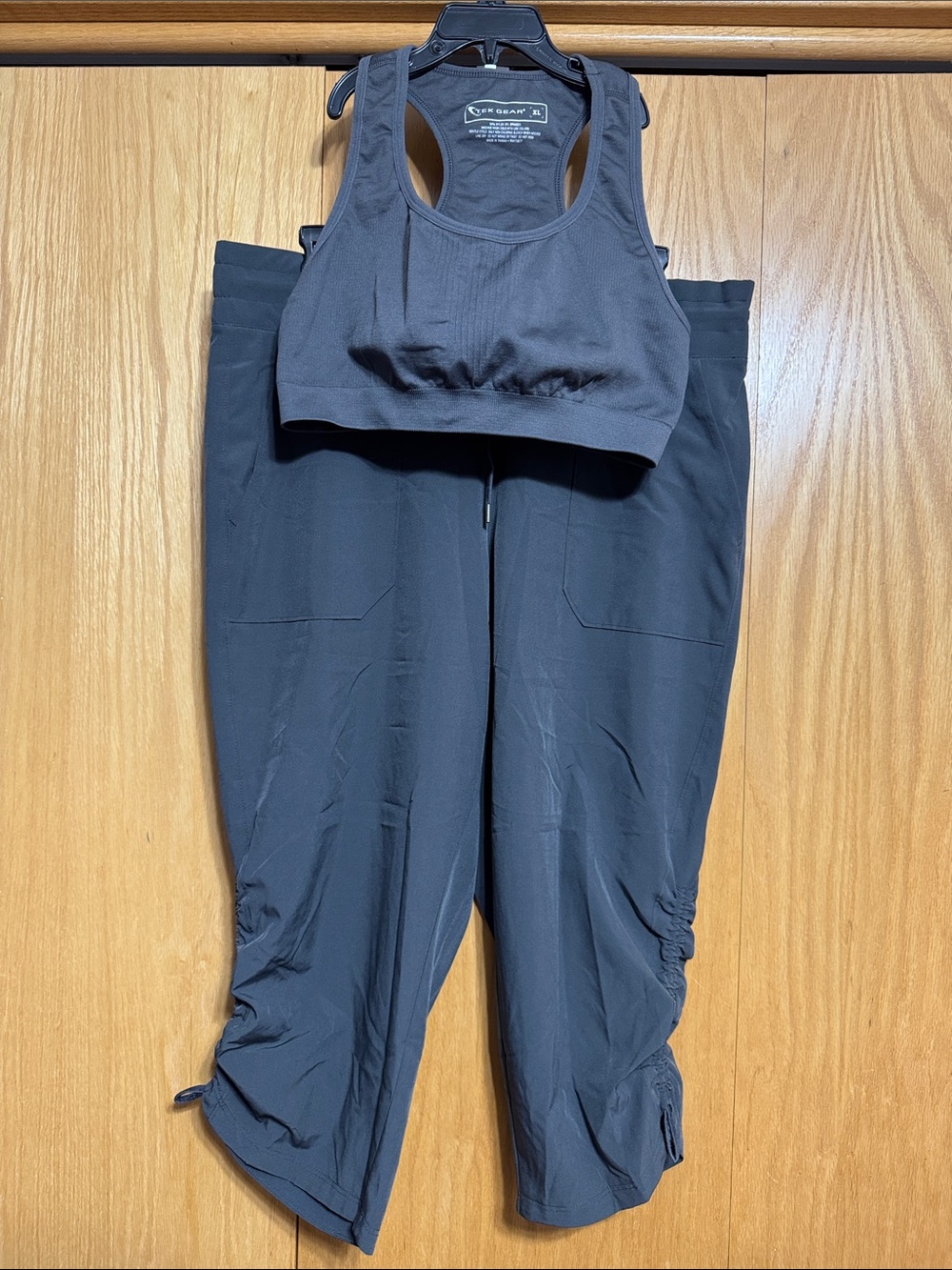 tek gear L Cropped Track Pants with Side Ruching and  bra top in XL -sold as SET